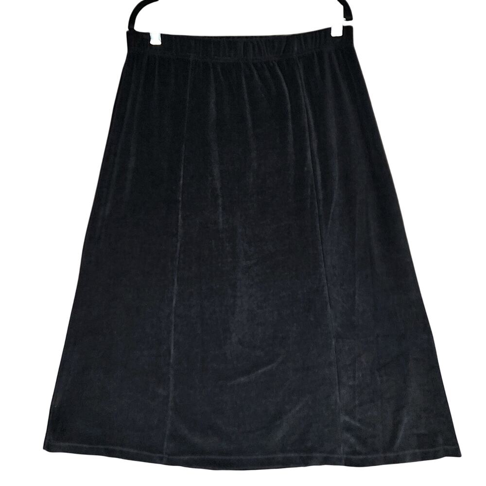 Vtg Appleseeds Velour Velvet Maxi Skirt 1x Black … - image 2
